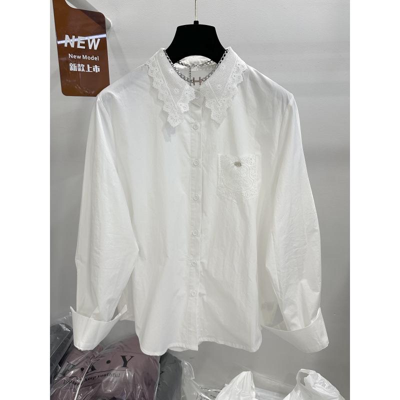2025 Spring Women's Loose Fit Long Sleeve Shirt - Slimming Solid Color Woven Top with Lapel for Commuting Style
