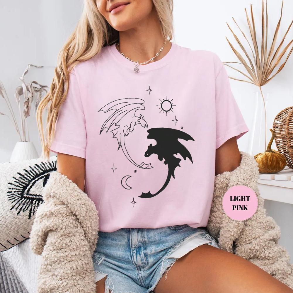 Women Short Sleeve Shirt Vintage Toothless Dragon And Light Fury Comfort Unisex Shirt How To Train Shirt Unisex Top Streetwear