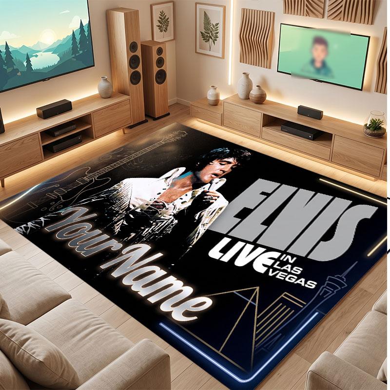 Elvis Presley Kişiselleştirilmiş Kristal Kadife Halı, Oturma Odası Yatak Odası İçin Özelleştirilmiş İsim Metinli Yumuşak Kaymaz Halı