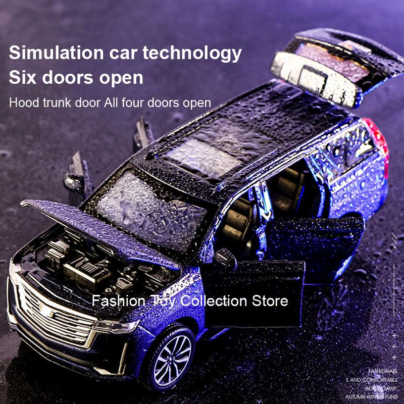 1/32 Model Samochodu ze Stopu Cadillac Escalade Wysoka Symulacja Odlewy Zabawka z Dźwiękiem i Światłem Pojazdy Pull Back Dekoracja Zabawki dla Dzieci