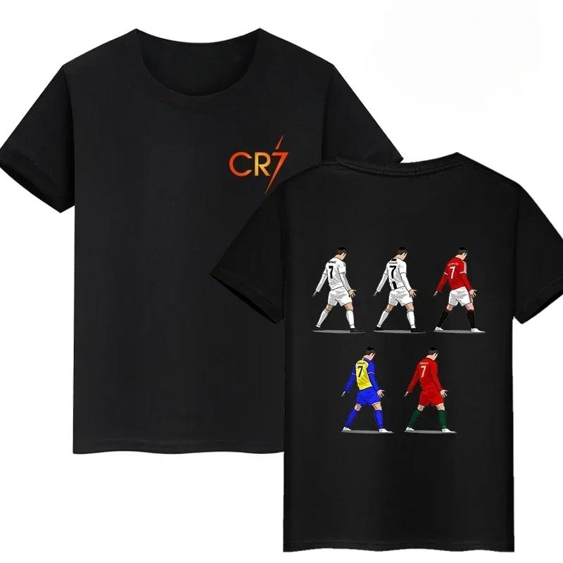 2026 Hot Summer Football Star Cr7 Cotton Children T-shirt Brand Sport Double Sided Print Casual Men Women Clothes Short Sleeve Top Boy Girl Tee