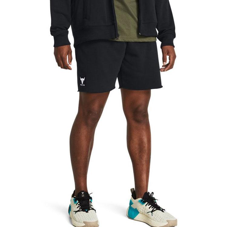 Under Armour Project Rock Einfarbige Lässige Trainings-Mittelhohe Gerade Bein Sports-Shorts Herren-Shorts Schwarz 1383186-001