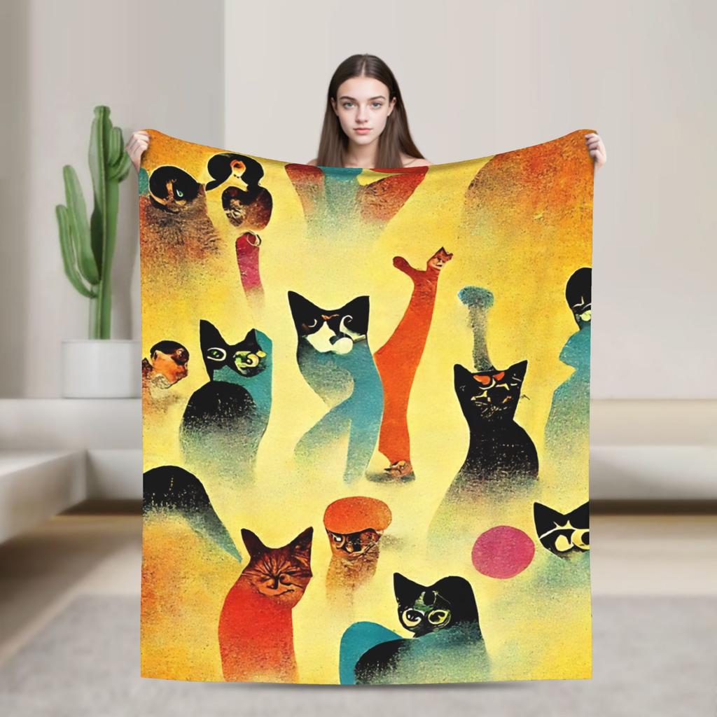 Retro Vintage Art Cute Cats  Super Soft Blanket  Child Plush Throw Blanket Pattern Living Room Flannel Bedspread Sofa Bed Cover