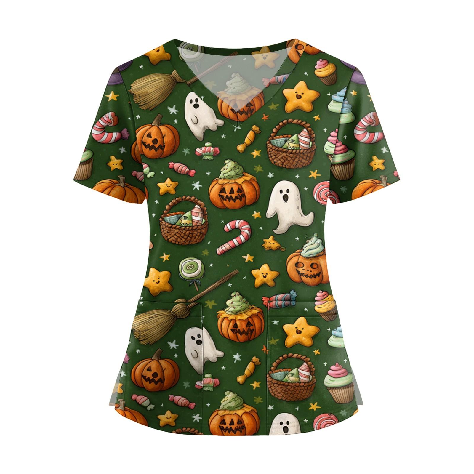 

Женская мода V-образный вырез короткий рукав комбинезон с карманами принт топы одежда S