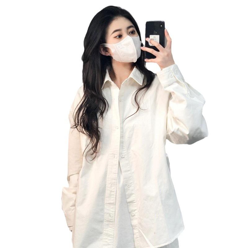 White cotton shirt women's inner and outer shirt loose top 1116 spring and autumn