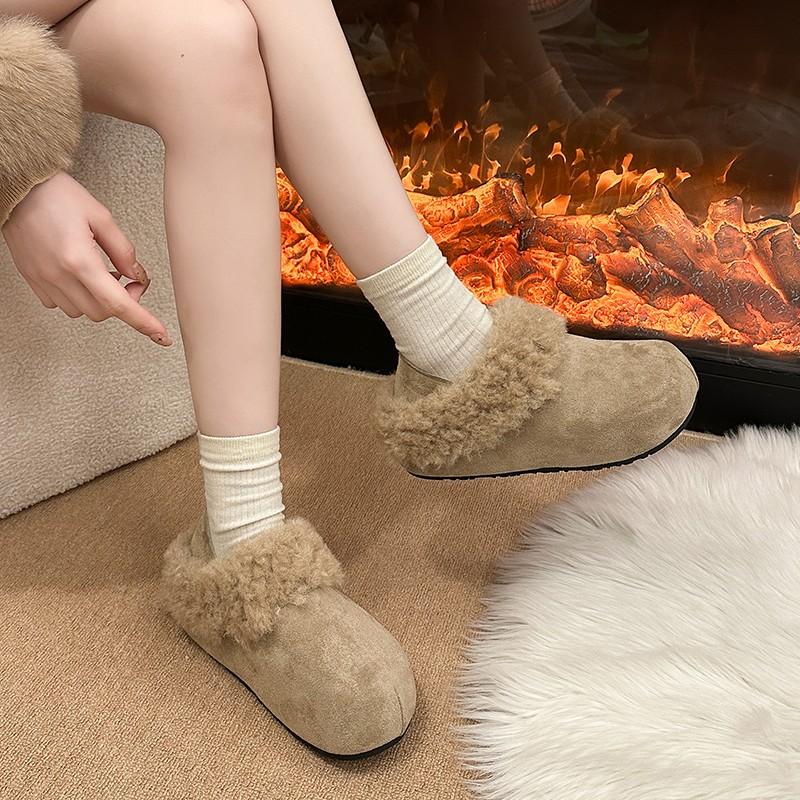 Winter Two Wear Slippers Scrub Fleece Round Toe Deep Mouth Plush Platform Warm Cotton Shoes