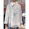 Modern Chinese Style Embroidered Long Sleeve Shirt With Polo Collar For Office Wear