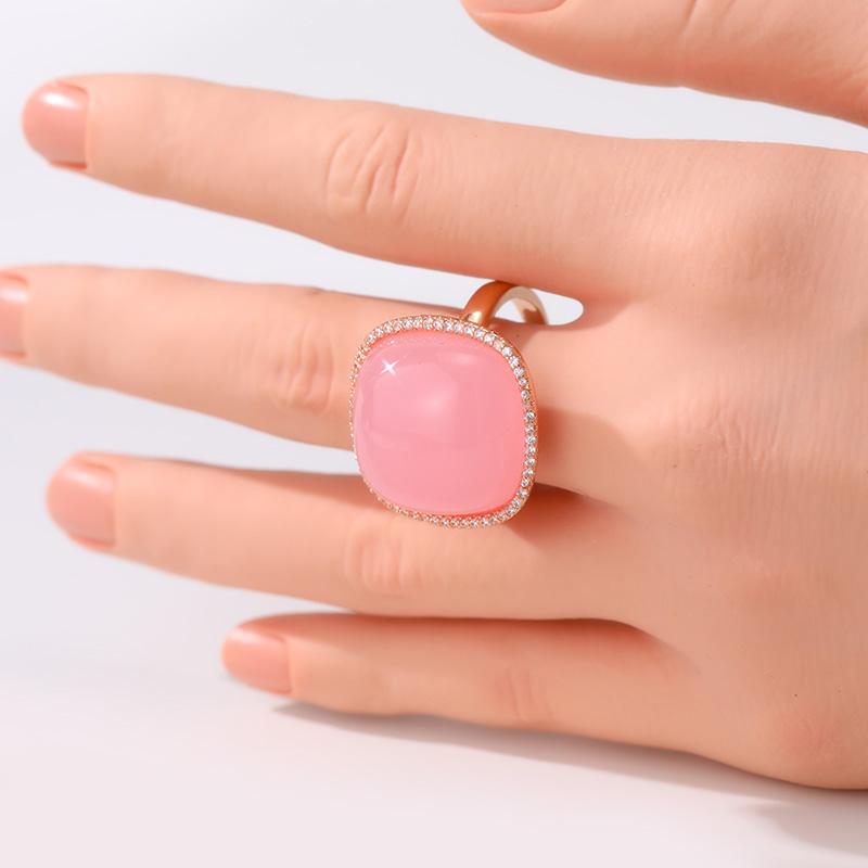 Gorgeous Inlaid Pink Stone CZ Women's Ring Exquisite Gold Color Geometry Daily Wear Party Jewelry Anniversary Gift