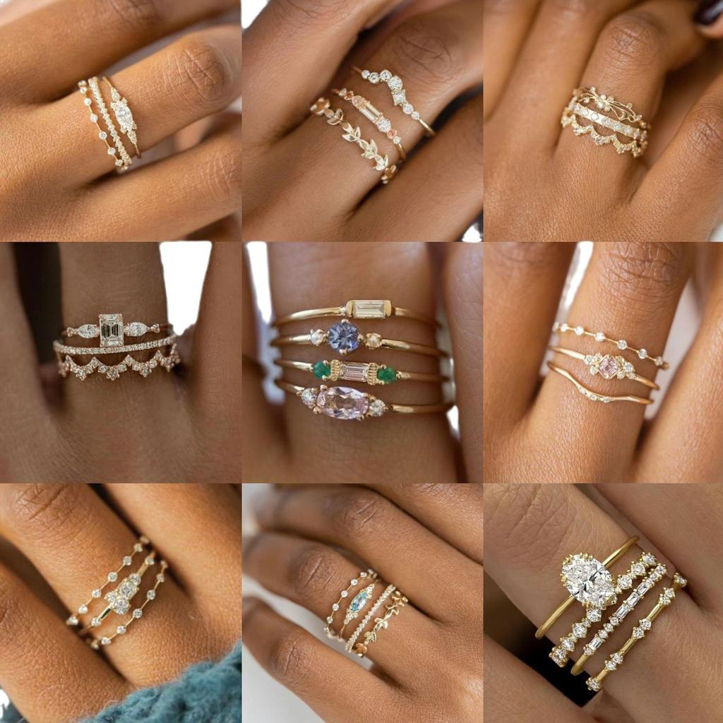 Sanjie TEMU Zlatý prstenový set: Stylová 3dílná módní bižuterie pro ženy