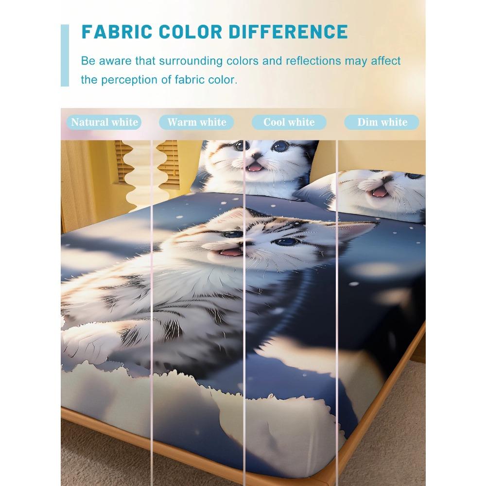 1 Cartoon Niedliches Tier Katze Digital Bedrucktes Mattiertes Spannbettlaken, Schlafzimmer Bedruckte Bettdecke, Bettwäsche(Kein Kissenbezug)