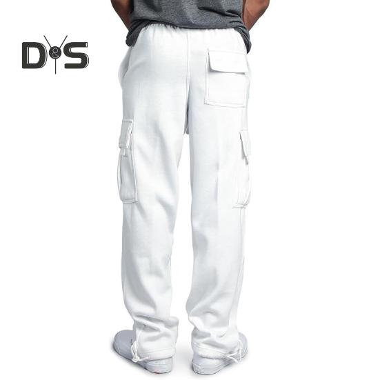Men Spring Fall Pants with Multi Pockets Drawstring Elastic Waist Wide Leg Plus Size Sweatpants Stretchy Slacks Solid Color Loose Street Style Sport