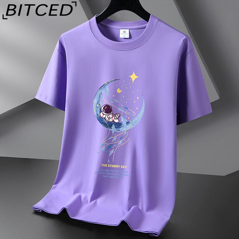 BITCED Kortermet t-skjorte i bomull for menn mote løs halvermet skjorte med trykt medfølende skjorte