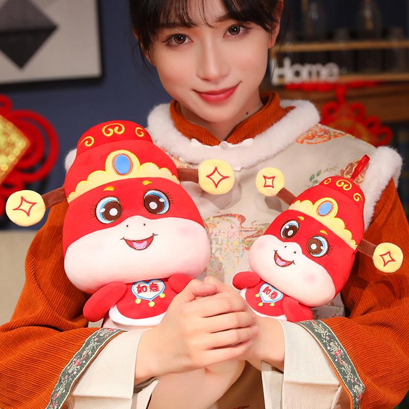 Cute China Red Cartoon Blessing Good Fortune Baby Snake Plush Toys Soft Stuffed Chubby Snake Doll  Mascot New Year Decor