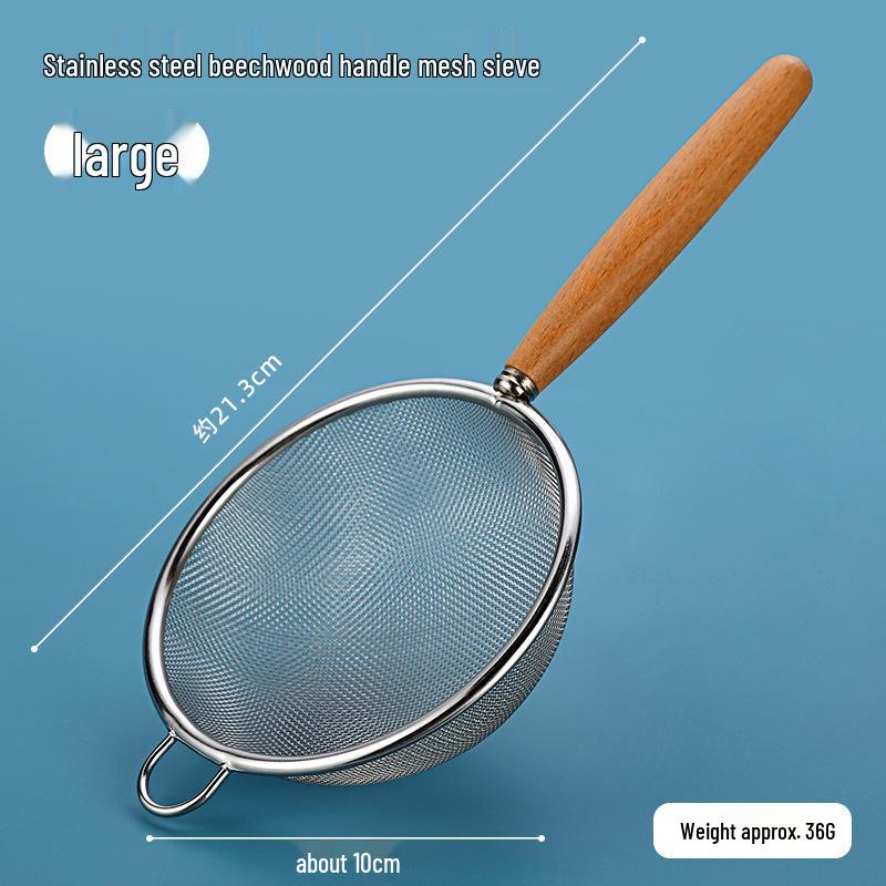 

Wooden Handle Stainless Steel Mesh Funnel Sieve: Small Kitchen and Baking Tool for Filtering Juice, Soy Milk, and Residue.