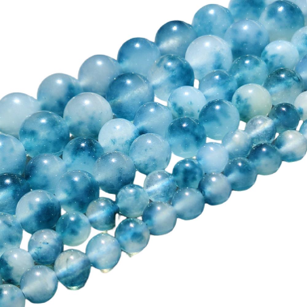 Smooth Blue Chalcedony Floating Jades Natural Stone 15" Smooth Loose Spacer Beads 4/6/8/10/12mm for Jewelry Making DIY Bracelets Charms Accessories