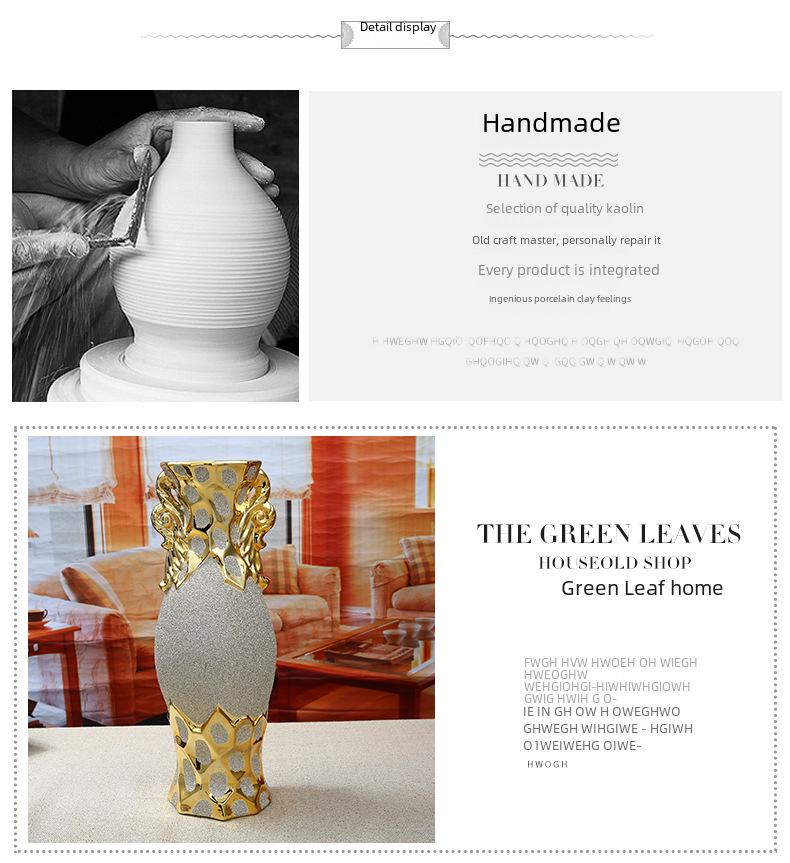 European Ceramic Vase Ornament, Gold Wedding Gift, Living Room Decoration, Soft Home Furnishing