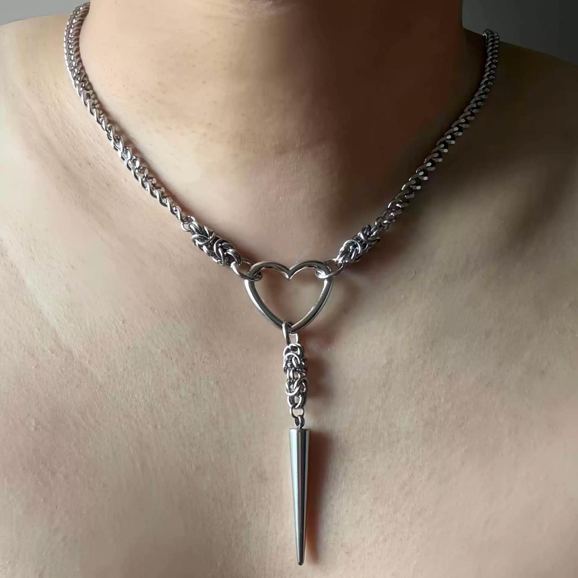 Hiphop Punk Riveted Heart Pendant Metal Splicing Chain Necklace For Men Women Trendy Goth Y2K Charm Rock Jewelry Accessories