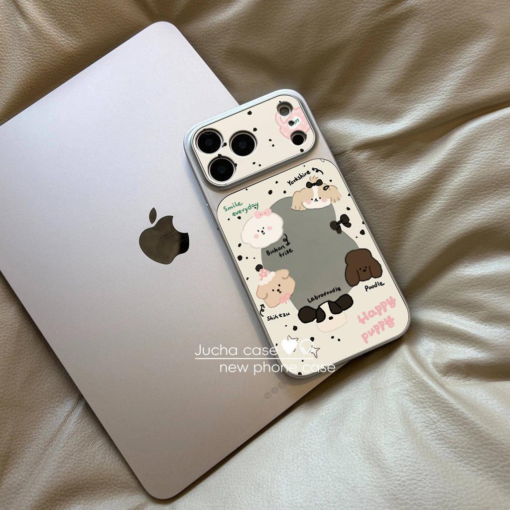 Cartoon puppy apple 17 mobile phone case all-inclusive lens iphone16 fashion cartoon anti-drop simple 15pormax