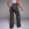 Hohe Taille Lockere Weite Beinhose, Bodenlange Hängende Hose, Schwarz, Gerades Bein, Jeans, Damenhose