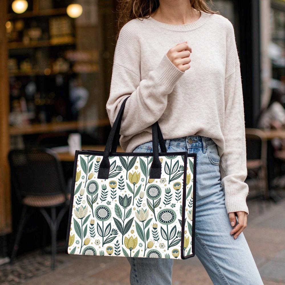 Boho Floral Tote Bag Casual Reusable Shopping Shoulder Bag for Daily Use