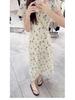 Women's French White Floral V-Neck Short-Sleeve Long Dress for Summer 2026 Beach Vacation