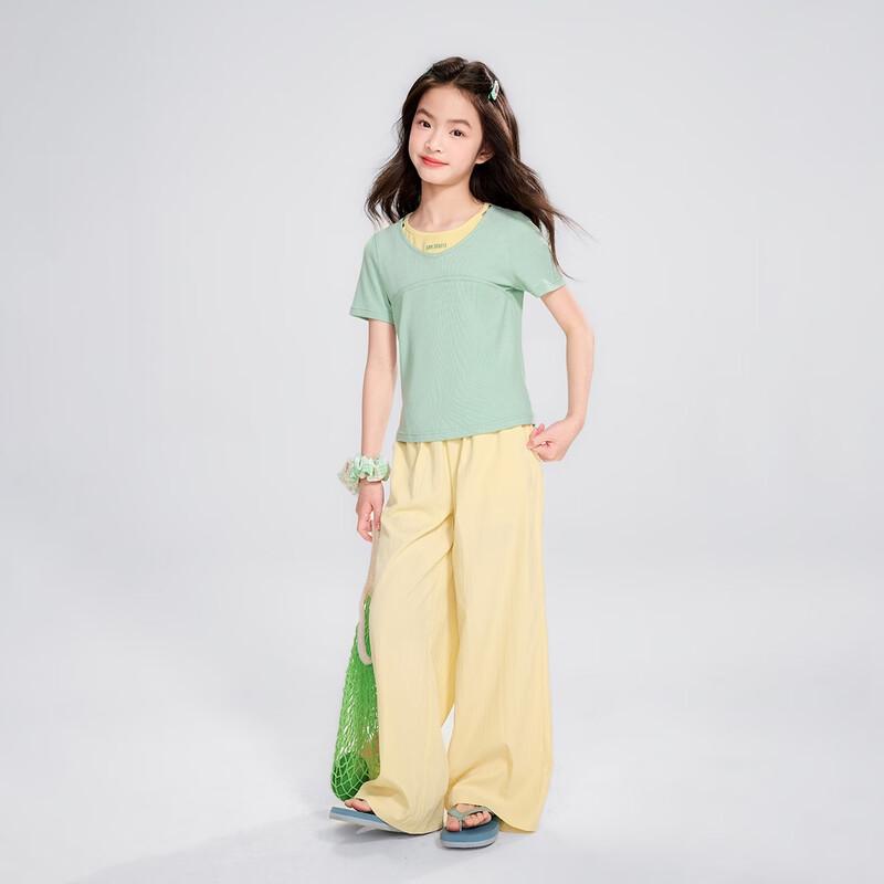 Girls' Faux Two-Piece Short Sleeve T-Shirt & Wide-Leg Pants Set