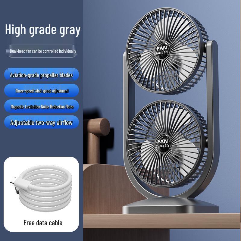 Dual-Head USB Fan: Portable 360° Rotating Desk Fan for Dorms and Outdoors