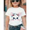 Cute Cartoon Cat Face 2026 Digit Pattern Print Kid Comfortable Cotton T-shirt Summer Children's Short Sleeved Shirt Girl Tee Top