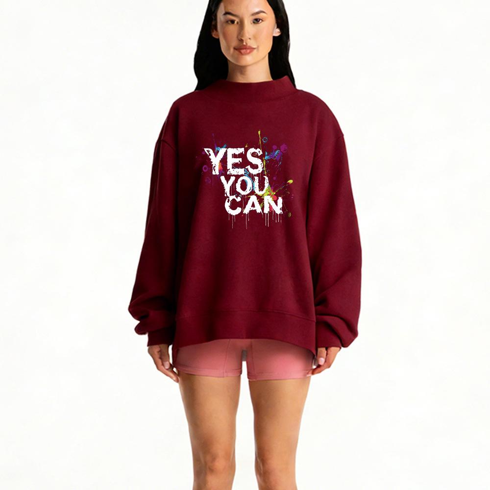 Women's Autumn Trendy Cross-Border Heavyweight Loose Hoodie with Mid-High Collar and Long Sleeves