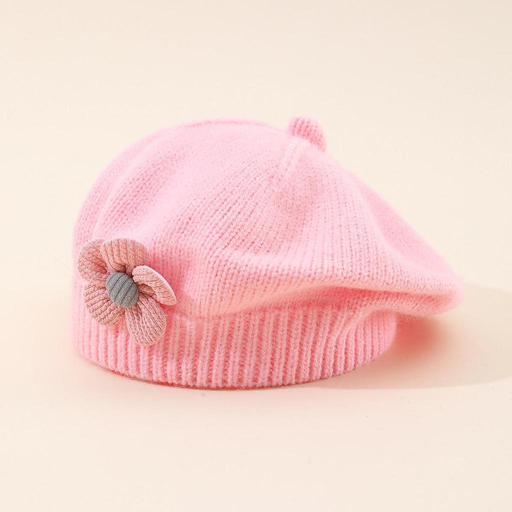 Autumn & Winter Children's Wool Beret with 3D Flower Design
