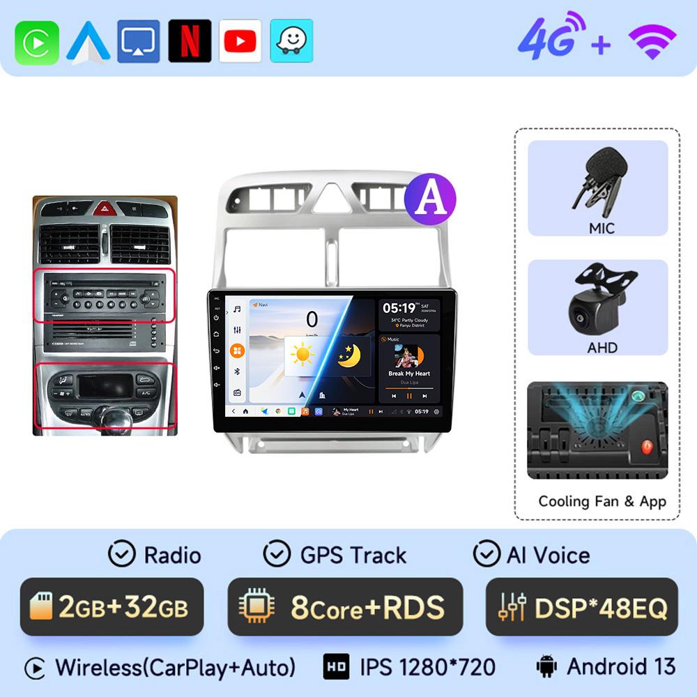 JIUYIN 9 Inch Car Radio For Peugeot 307 307CC 307SW 2002 - 2013 Wireless CarPlay Android Auto Car Intelligent No 2 Din 2din DVD
