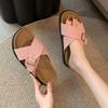Fashion Cross Band Platform Slippers Women Buckle Strap Flat Sandalias Mujer Thick Bottom Cork Slippers Women Flip Flops Big Size 42