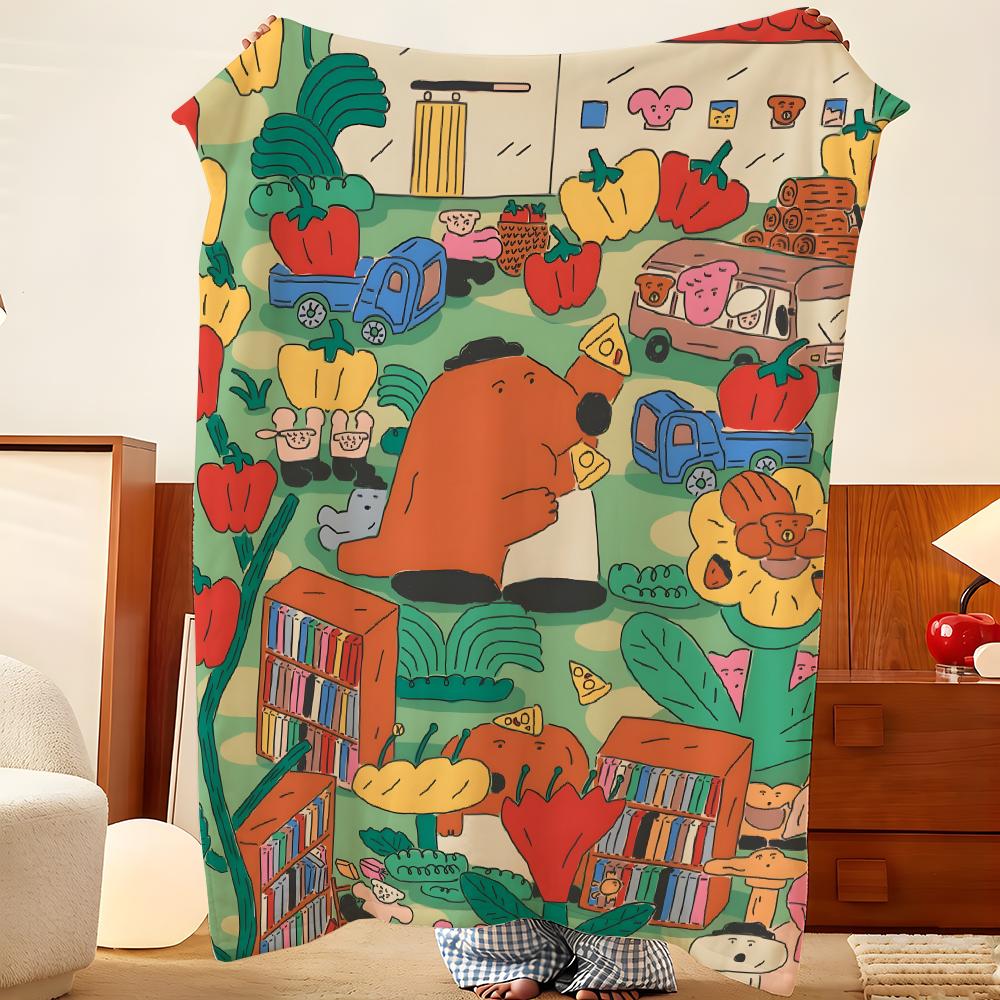 Art S-soupsoup Throw Flannel Throw Blanket, Lightweight Cozy, Durable Washable Cute Cool