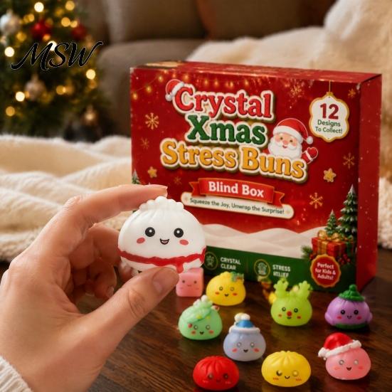 Christmas Stocking Stuffers Advent Calendar with Squeeze Toys, Cute Silicone Dumpling Figures, Stress Relief Sensory Fidget Toys for Kids And