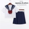 Navy Collar JK Uniform Set: White Top W/ Two Stripes & Short Skirt, Sweet Style, Long Sleeve