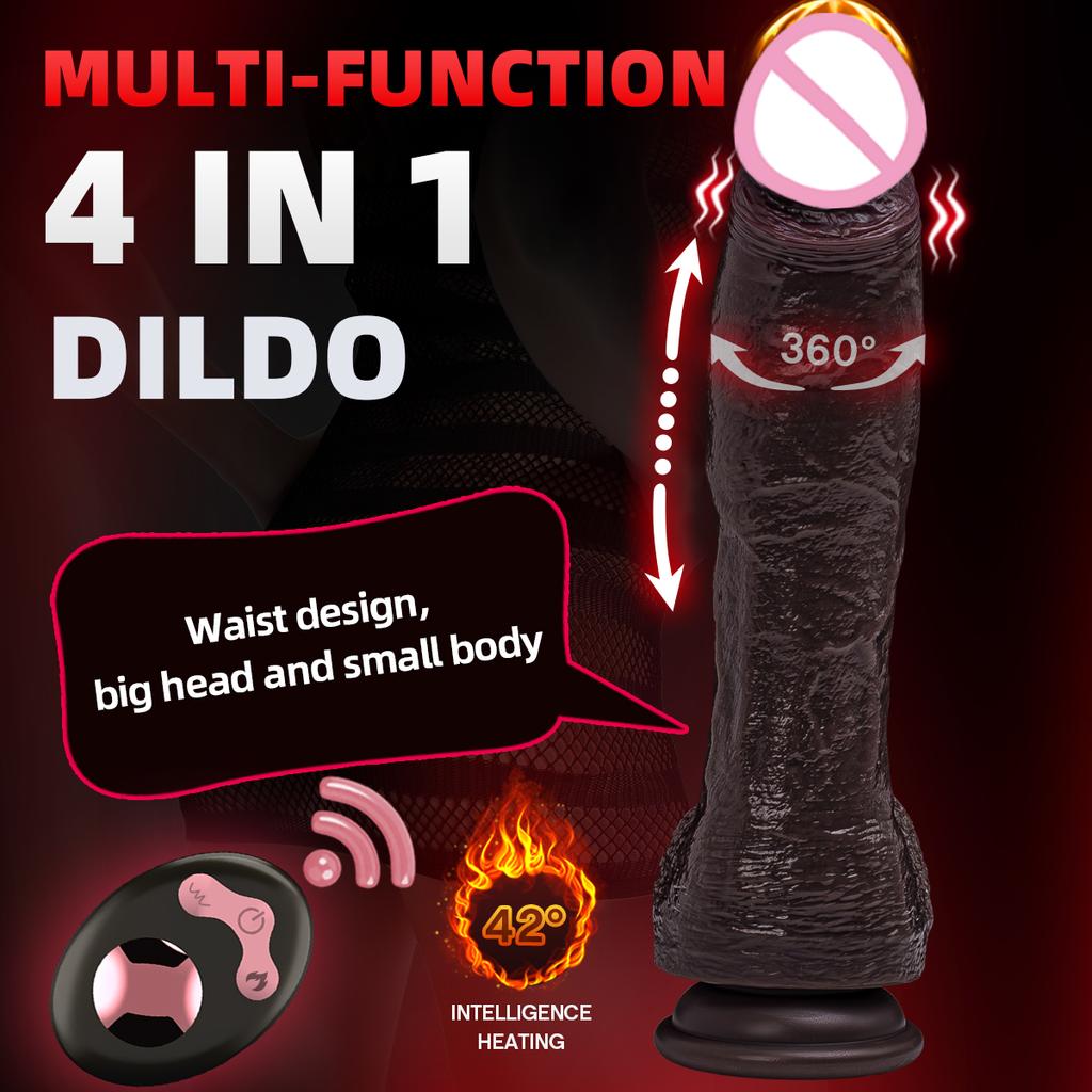 Thrusting Dildo Black Dick Elescopic Vibrating Dildo Vibrator Heating Sex Toy G-Spot Anal Stimulation Vibrating For Women