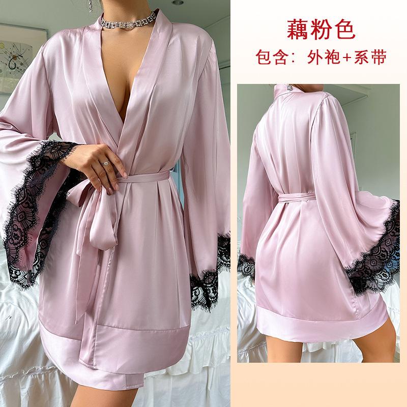 

Сексуальная ночная рубашка средний халат сексуальная пижама женская с длинными рукавами женская атласная одежда S