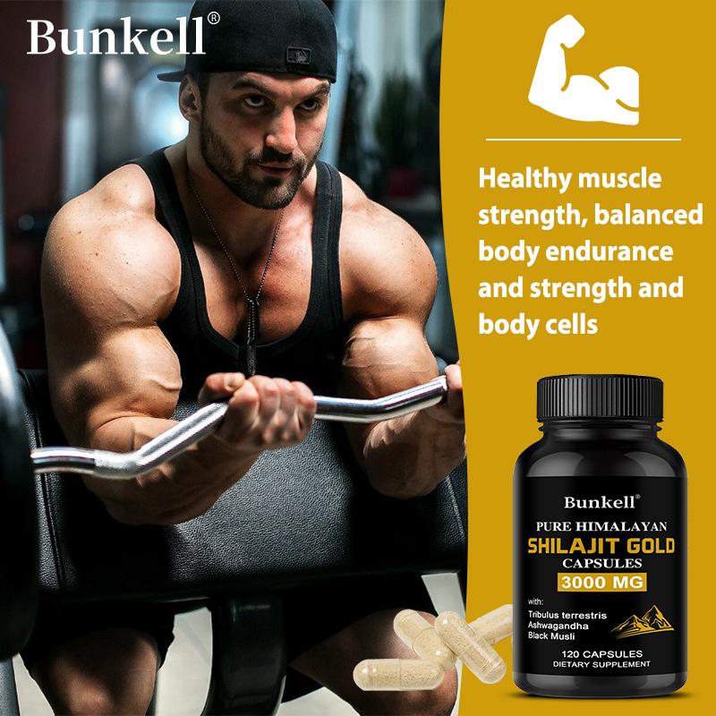 Shilajit Dorato Himalayano Complesso da 3000mg con Tribulus Terrestris Ashwagandha e Musli Nero, 120 Capsule