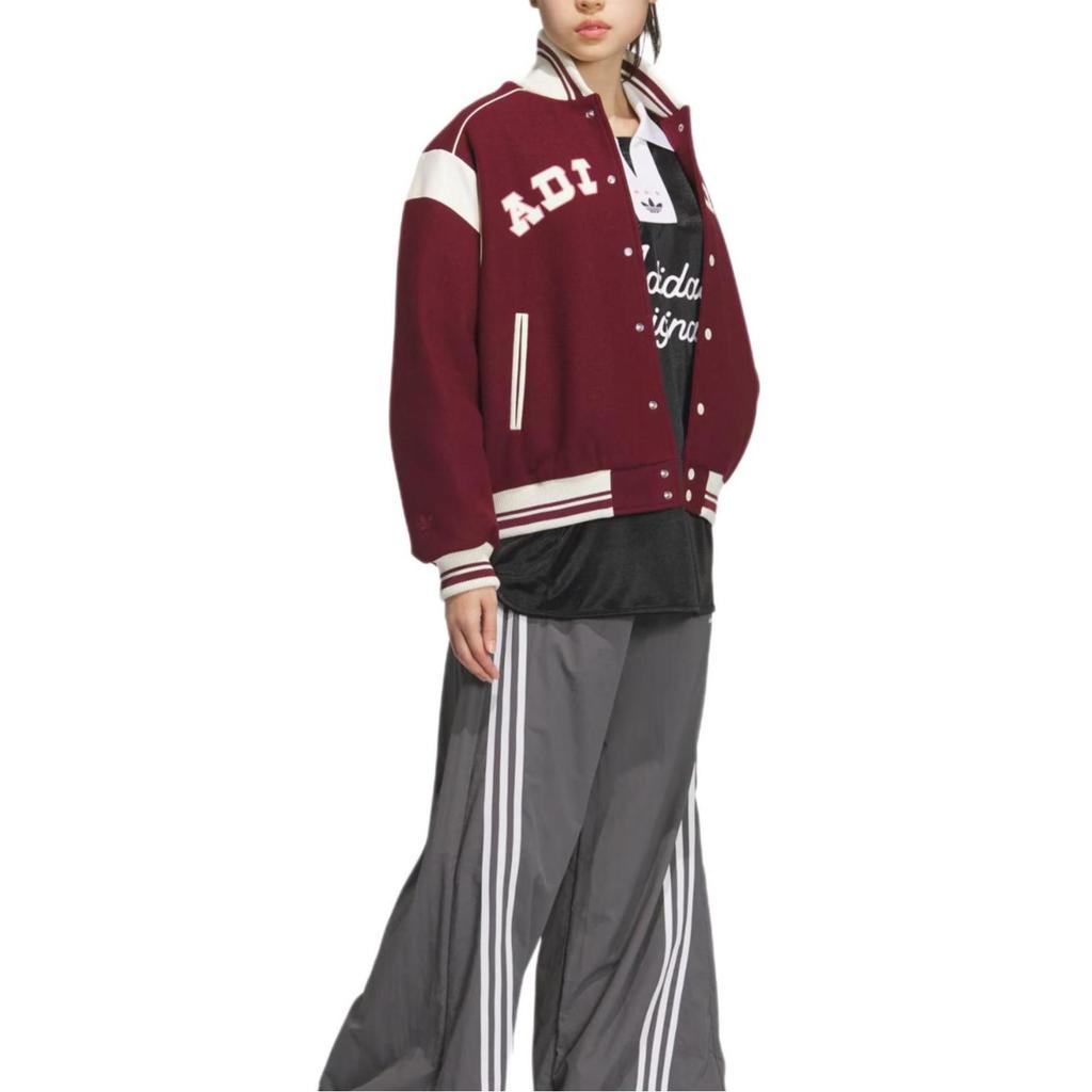 adidas Originals Women's Burgundy Varsity Style Padded Baseball Jacket JD6380