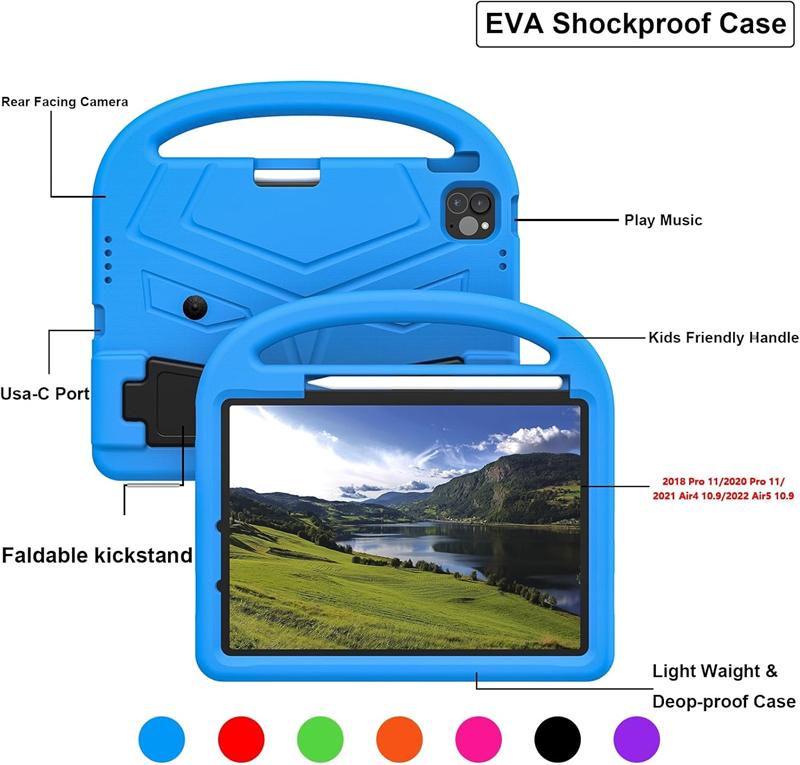 Kids Safe EVA Tablet Case for IPad Air 7 6 5 A16 11 10.2 10.9 Mini 7 6 I Pad Pro 9.7 10 9 8 10th Generation Handle Stand Cover