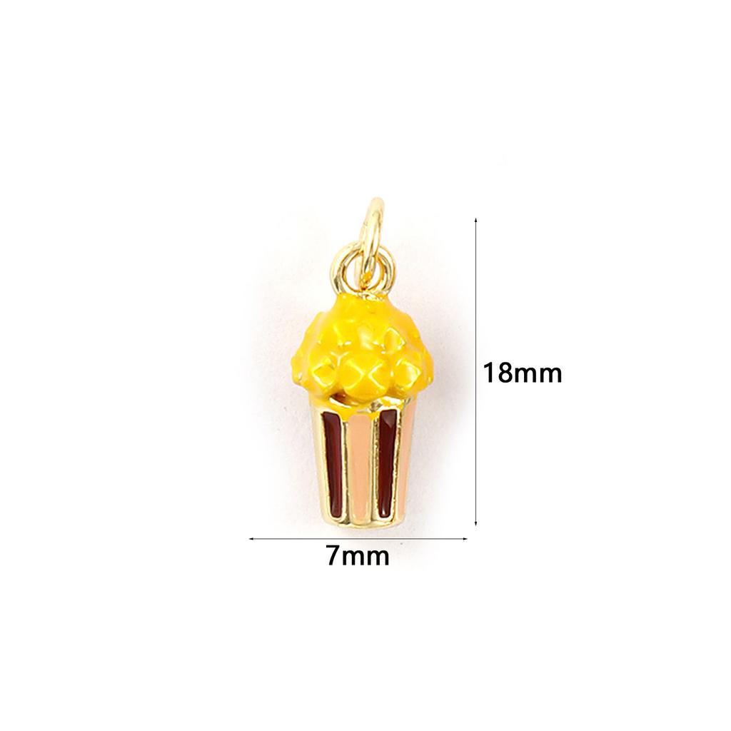 1 Piece Brass Charms 18K Gold Plated Enamel 3d Popcorn Chocolate French Fries Hamburger Pendants For DIY Necklace Jewelry Making