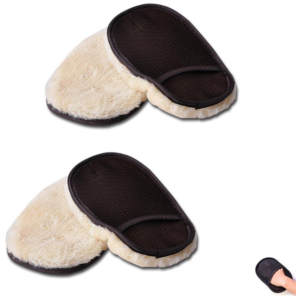 LUYING 2 Stück Schaffell Autowaschhandschuhe Autowaschset Autowasch Schwammhandschuhe