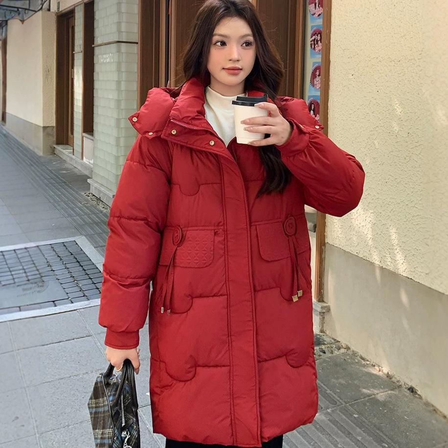 Winter new cotton-padded clothes women's medium and long thickened cotton-padded clothes fashion temperament loose hooded cotton-padded jacket