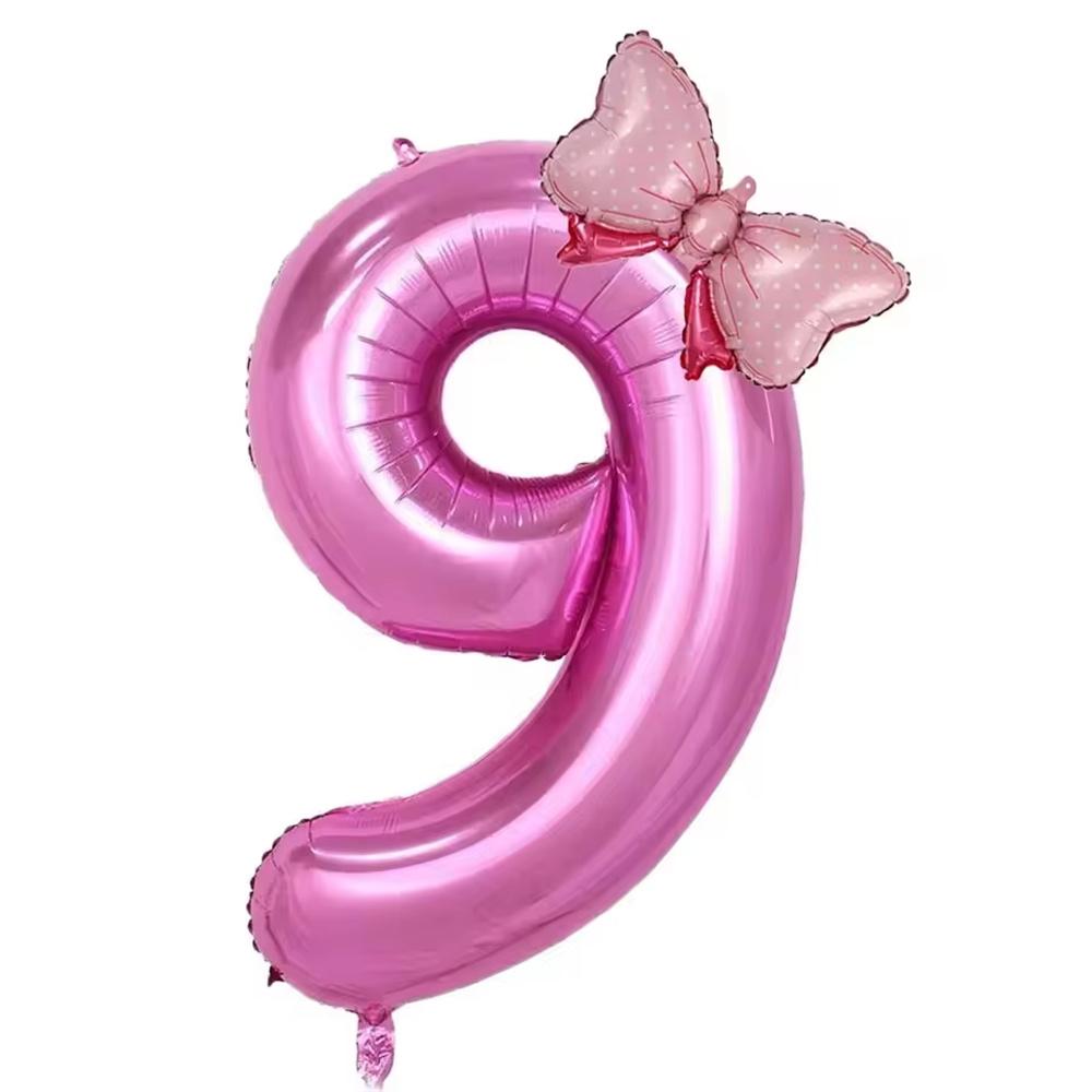 

32inch Number Pink Foil Balloon With Mini Bow Set 1 2 3 4 5 6 7 8 9 For Kid Boys Girls Birthday Party Baby Shower Decorations Other