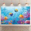 2D-Ebene, Hintergrundstoff für die Unterwasserwelt - tropische Fische und Korallen-Aquarium-Szene, Polyesterfaser