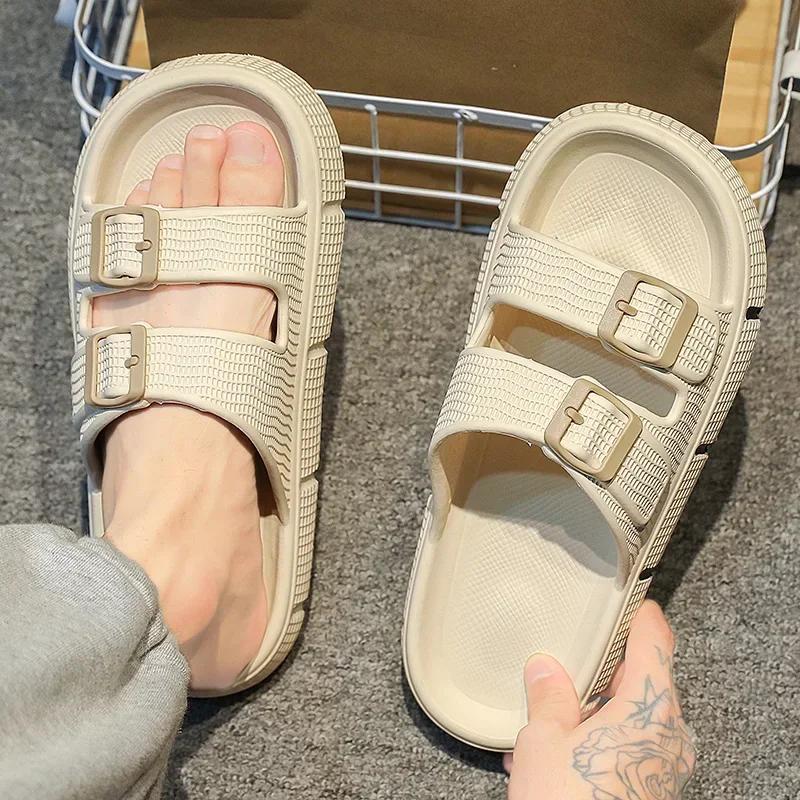Fashion Men Slippers Buckle Summer New Casual Beach Shoes Soft Bottom Breathable Non-slip Men's Dual-use Sandals Slippers Men