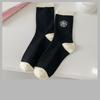 Ladies Spring and Autumn New Style Camellia Embroidery Black and White Contrast Color Sweet Tube Cotton Socks