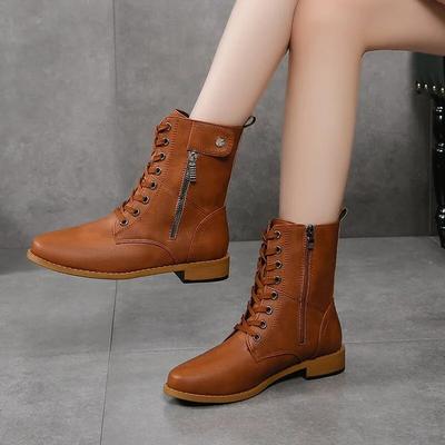 Zapatos de Mujer en Oferta 2024 Botas de Mujer con Cordones Invierno Puntera Puntiaguda Sólido Caña Corta Tacón Grueso Botas de Moda Zapatos De Mujer