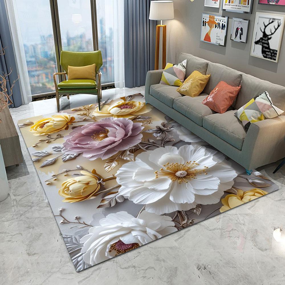 Retro Chinese Flowers Carpet Living Room Bedroom Balcony Sofa Table Door Entrance Rug Non-slip Machine Washable Home Decor Mat