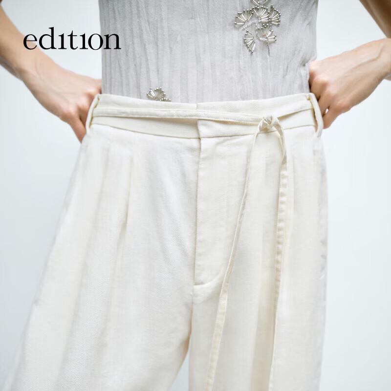 Edition Women's 2025 Spring Ramie-Linen Tie-Waist Wide-Leg Trousers